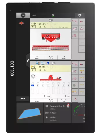 Függőleges elhelyezett CCI 1200 terminál, automatikusan átrendezett megjelenítéssel.